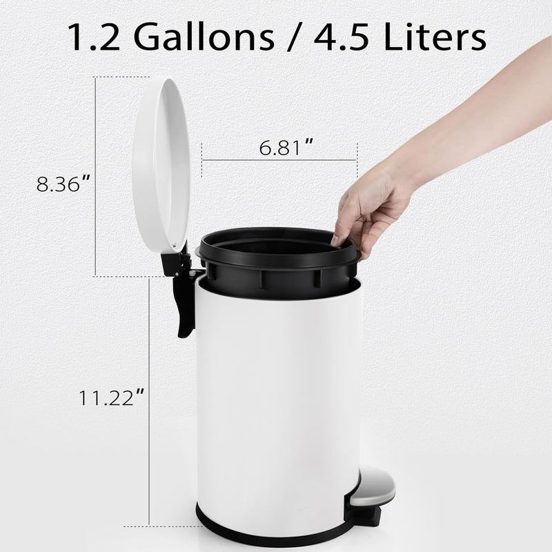 TIPGO Small Trash Can with Lid Soft Close, 4.5 Liters / 1.2 Gallon Bathroom Garbage Can, Mini Step Trash Bin, Stainless Steel Wastebasket for Bathroom, Bedroom, Office (White) - Image 5